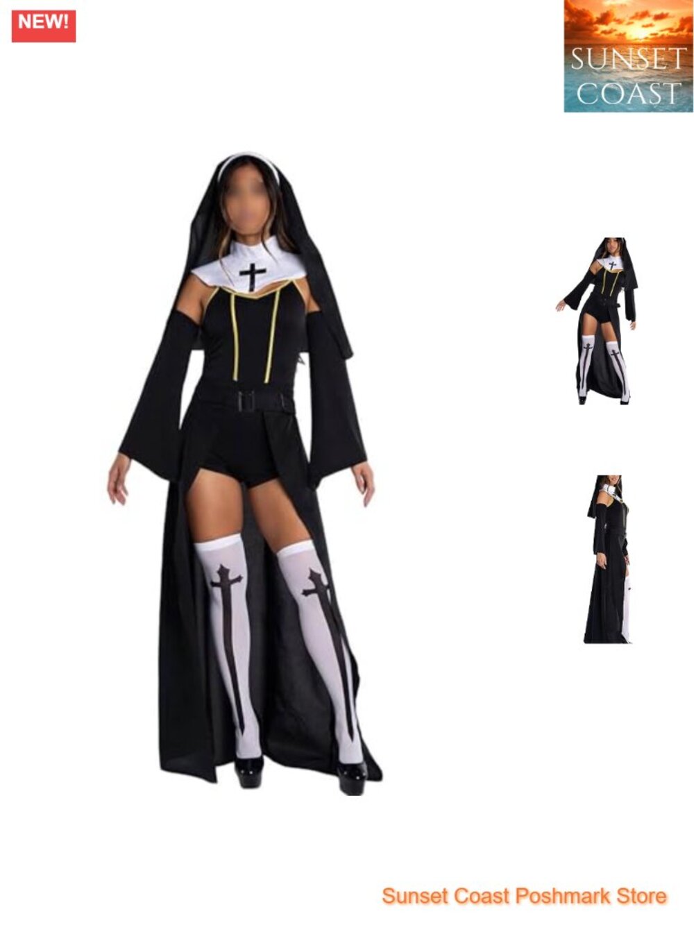 Women's Nun Costume Adult Halloween Cosplay Outfit with Headpiece Belt